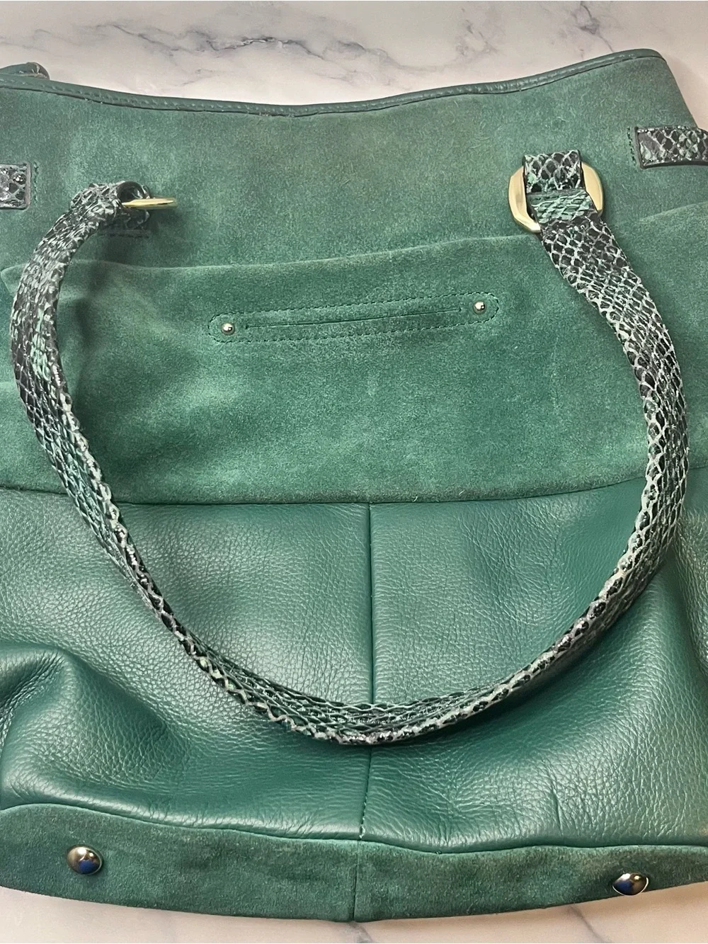 B Makowsky, Snakeskin Green Suede & Leather Shoulder Purse/Handbag Hobo